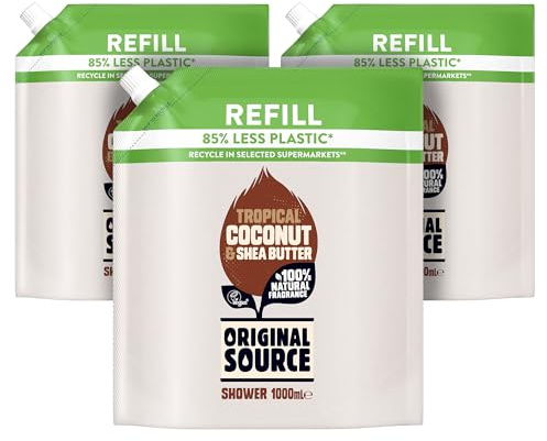 Original Source Coconut and Shea Butter Shower Gel with 100% Natural Fragrance, Vegan Shower Gel, Paraben Free Body Shower Wash, Multipack of 3 x 1000ml