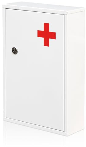 Ydocabinit Steel Wall-Mount Lockable Medical Cabinet, 2-Tier Medical Box with Key, Metal Storage Box, Medicine Organizer Secure Large Capacity, First Aid Cabinet for Bathroom School 12.59×8.46×3.14