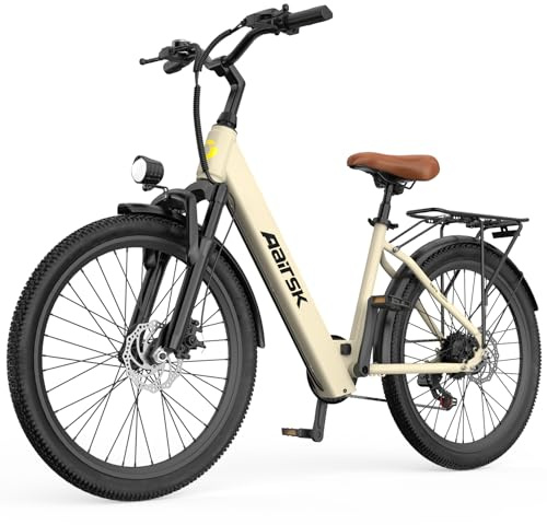 Aairsk Vélo électrique de 26 pouces pour adultes, 7 vitesses avec batterie amovible 36 V 13 Ah, 25 km/h et 80-100 km de portée E Bike pour navetteurs urbains avec porte-bagages arrière