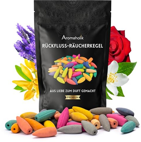 Premium Rückfluss Räucherkegel Wasserfall, Natürlich aromatische Räucherkegel mit Duft Mix, 50 Stück, Frische Räucherkerzen für Stressabbau und Meditation, Backflow Incense, Aromaholik