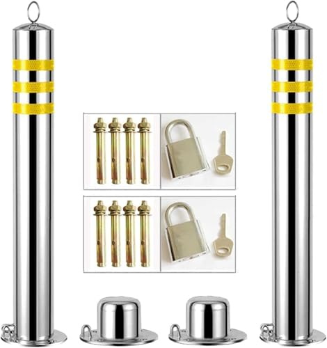 Postes de seguridad de entrada de acero inoxidable con tiras reflectantes para una fácil instalación, ideal para estacionamiento y control de tráfico