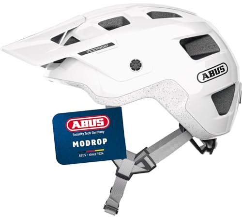ABUS Casco MTB MoDrop, robusto casco da bicicletta con buona ventilazione per mountain bike, vestibilità personalizzata, unisex, bianco, L