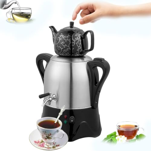 Elektrisk Turkisk Tebryggare 1800W, 220-240V Elektrisk Samovar Tebryggare, 3L+1L Dubbelkanna Tekanna, Temperaturkontroll 80~100℃, Med Varmhållningsfunktion Och Rostfri Kran För Sammankomster