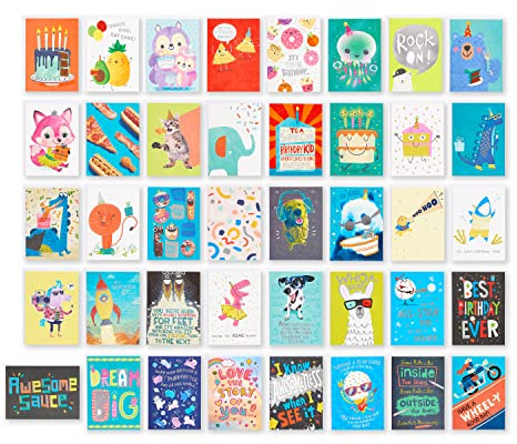 American Greetings Deluxe Kids Birthday Card Assortment, Bright and Cheerful Designs (40-Count)
