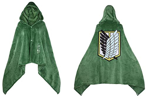 AOT Cosplay Cape Blanket Anime Levi Hoodie Wearable Blanket Green Cloak | Survey Corps Costume, Thick Soft Flannel, Warm & Smooth, Oversized Fit, for Adult Men Women, for Halloween Christmas