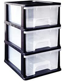 Abbaware Plastic Storage Chest With Wheels, Storage Boxes, Tower, 3 x 17L Drawers, Clear