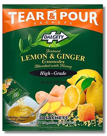 Dalgety Instant Lemon & Ginger Herbal Infusion Pouches 270g Bag (Total 30 Sachets) Cartons 100% Natural, Caffeine Free Tea; Delicious and Packed with Unique Health Benefits
