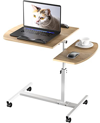 HAMHAIGO Schrebitisch Steh Sitz-Stehpult Höheverstellbar 60x40cm Computertisch Beistelltisch Pflegetisch Laptoptisch PC Tisch mit Rollen für Büro Bett Sofa Krankenhaus Krankenpflege Lesen Essen