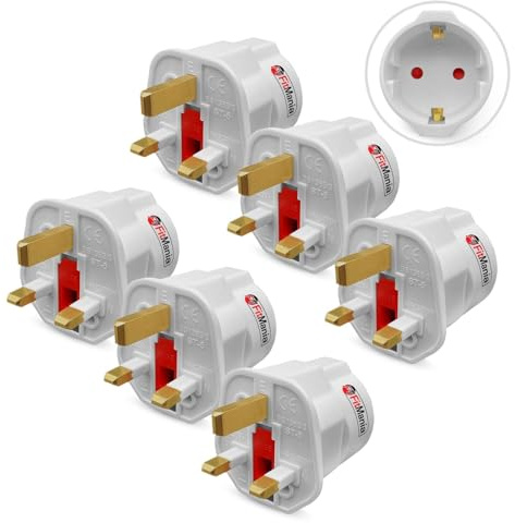 FitMania European to UK Plug Adaptor 6 Pack - EU to UK Plug Adapter EU Travel Adapter for Electric Devices- EU Schuko Type C to G 2 Pin to 3 Pin Adapter Plug UK with 13A Fuse - Eu Plug Adapter to Uk