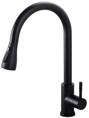 ABRVUAHM Kitchen Sink Taps Mixer With Pull Out Spray, Stainless Steel Single Lever, High Arc 360° Swivel 3 Spray Modes Faucet - Matte Black