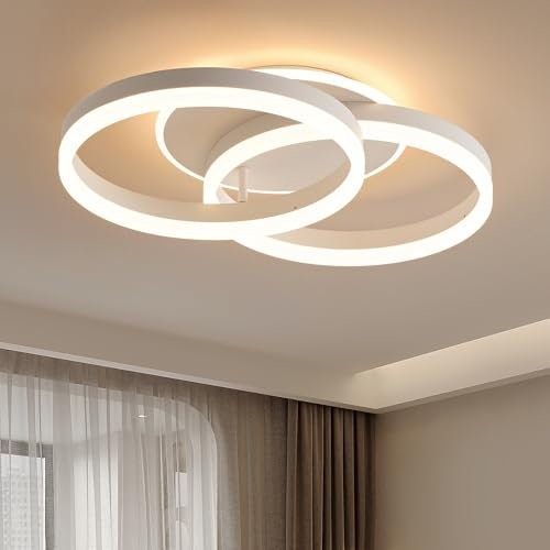 Amdelne LED Deckenlampe Wohnzimmer 50cm 2-Ringe Design, 36W Deckenleuchte Moderne mit Fernbedienung Dimmbar, aus Metall+Acryl,Mit Nachtlicht Memory-Funktion, für Schlafzimmer, Esszimmer, Büro,Weiß