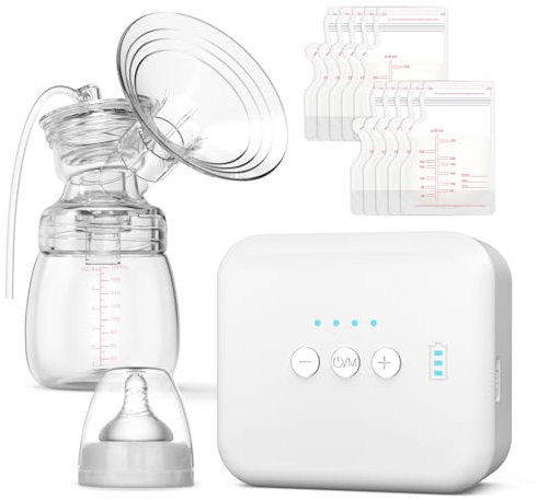 BaeMee Milchpumpe Elektrisch, BPA-frei, Wiederaufladbare, effizient und leise, Einseitige tragbare Milchpumpe, mit Silikonspitze, mit 10 Milchbeuteln