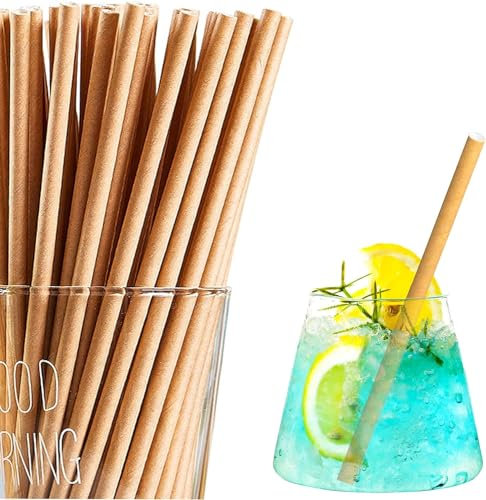 KERDEETE Lot de 500 pailles en papier, diamètre : 6 mm, 19,7 cm, jetables, en papier kraft solide, pour les fêtes, les mariages et les occasions