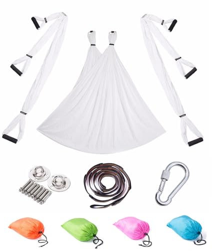 Aerial Yogatuch Zum Aufhängen Yoga Hängematte Set Hängematten Hammock Swing Therapieschaukel Schaukeltuch Yogagurt Hängetuch Inversion (Weiß)
