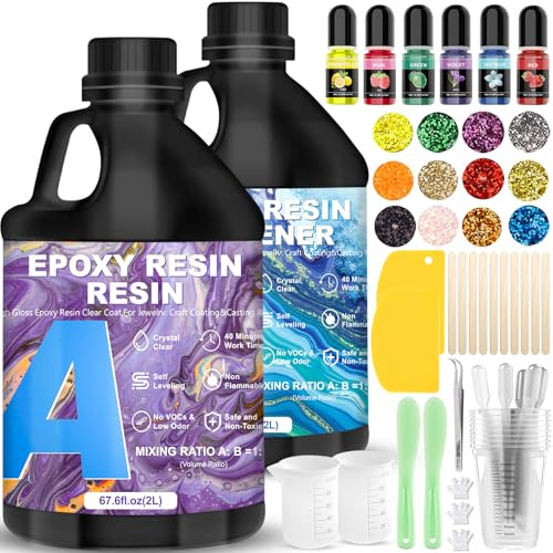 RDDAIPE Resina Epossidica Trasparente 4l/135.2oz, Kit Resina Epossidica Completo, Kit Resina per Creazioni, Resina Trasparente, Resina Kit, Epoxy Resin per Gioielli fai da te,Orecchini,Legno,Stampi