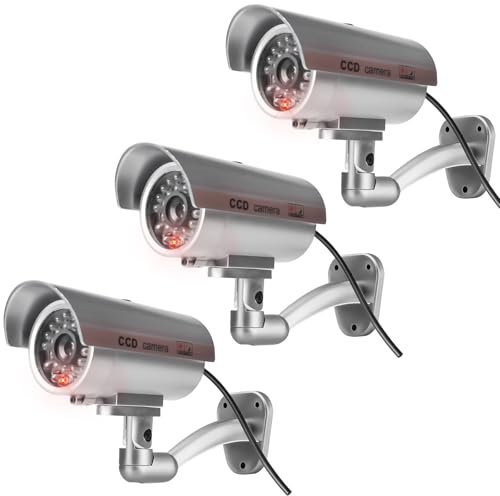 Lot de 3 caméras factice - Caméra de surveillance factice avec lumière LED clignotante - Caméra factice extérieure - Caméra factice avec LED - Caméra de sécurité pour l'intérieur et l'extérieur
