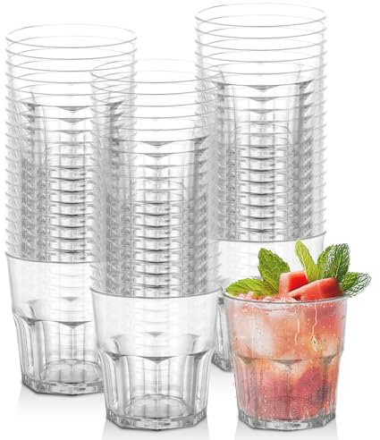 LEKEFETO Lot de 60 gobelets réutilisables en plastique rigide transparent - 200 ml - Pour Noël, fêtes, mariages