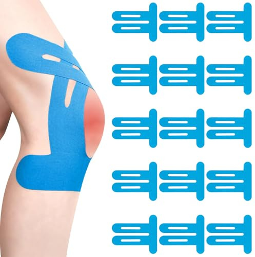 Tape Knie Vorgeschnitten Kinesiologie Kinesiotape Knieschoner Stabilisieren, Knietapes Stabilisierung Wiederverwendbar, 15 Stück Precut Muskel Patch für Knie Taping Band Vorgeschnittener Kniegelenk