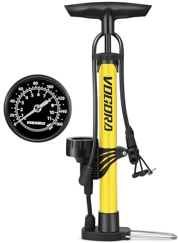 VOGORA Cykelpump med tryckmätare – Universal fotpump för Presta/Schrader ventiler, cyklar (landsväg/MTB), bildäck & bollar