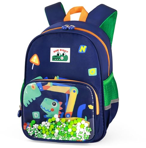 Hoseay Mochila para Niños Impermeable Ligera Kindergarten Bolsas Escolares y Reflectantes, Infantil Lindo Animales Pequeña Mochilas Preescolar Colegio Viaje Guardería 2-6 Años, Azul Excavadora