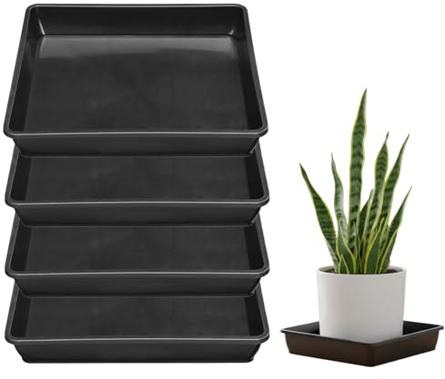 Ulawellor Lot de 4 soucoupes carrées en Plastique 30 x 30 cm Jardinière carrée en Plastique Noir Jardinière carrée en Plastique pour Plantes d'extérieur et d'intérieur