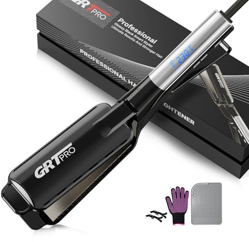 Piastra Capelli Professionale Piastra per Capelli Larga 55mm - 40 Milioni di Ioni Negativi, Rivestimento Ceramico - Display LCD, 19 Temperatures (50-230°C) - Per Capelli Lunghi, Spessi e Ricci