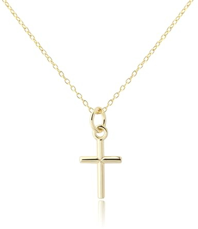 Cherished Moments Children's 14K Gold Plated 925 Sterling Silver Simple Dainty Cross Necklace for Baptism, Christening or First Communion Gift for Girls, 14 Inch