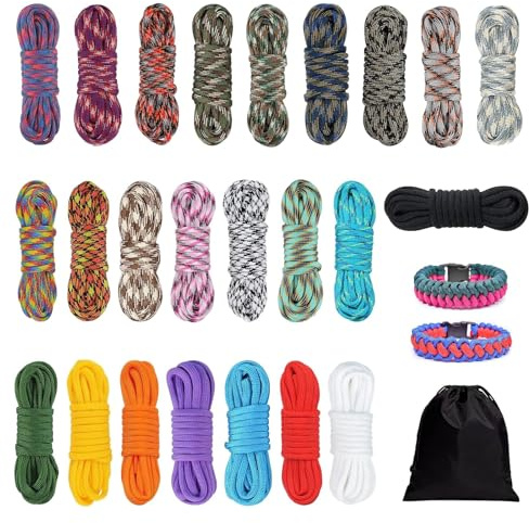 Paracord Cord 550 Combo Kit - 24 Colors 10 Feet 4mm 7 Strands Nylon Rope Multifunction Para Cord Outdoor Survival Rope for Making Bracelets, Lanyard, Dog Collar, Outdoor, Camping,Keychain,DIY Crafting