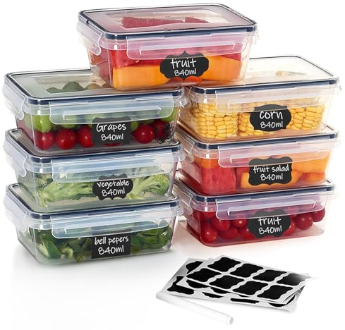 Aethelkeen 7x840ml contenitori per alimenti, ermetici e senza BPA, impilabili e lavabili in lavastoviglie, contenitori per congelatore e microonde, ideali per meal prep e cucina