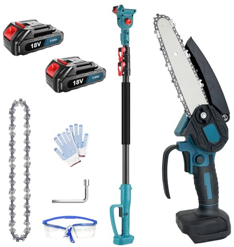 2-in-1 Akku Hochentaster, Akku kettensäge mit 2x 3.0Ah Akku & Ladegerät, Teleskopstiel 1,3-2,5M ausziehbar, 4100 RPM, 180° drehbarer, Gartengerät zum Schneiden von Holz/Bäumen