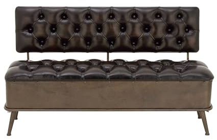 Deco 79 Metal Room Storage Bench Entryway Bench with Tufted Faux Leather, Bench 54 x 19 x 31, Bronze