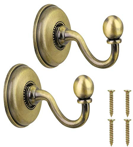 CODIRATO 2Pcs Crochet Embrasse Rideau Crochets Ronds Vintage en Alliage, Crochet Mural Embrasses de Rideaux Crochets avec 4 Vis pour Suspendre Les Rideaux, Chapeau, Veste(Bronze)