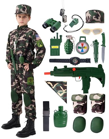Spooktacular Creations Costume per bambini delle forze speciali dell'esercito, mimetico, per Halloween, giochi di ruolo e cosplay di carnevale. Taglia XL (12-14 anni).