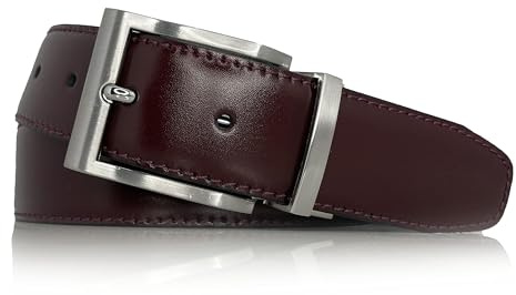 almela Cinturón hombre reversible | Hebilla giratoria | 3,5 cm de ancho - 35 mm | Piel legitima | Bicolor | Reversible leather belt (Negro/Burdeos - 35mm, 95)