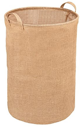 WENKO Wäschesammler Juna rund, Wäschekorb aus 100% Jute zum Sammeln von Schmutzwäsche in Badezimmer und Schlafzimmer, Aufbewahrungskorb mit Zwei Griffen für einfachen Transport, Ø 38 x 55 cm, Braun