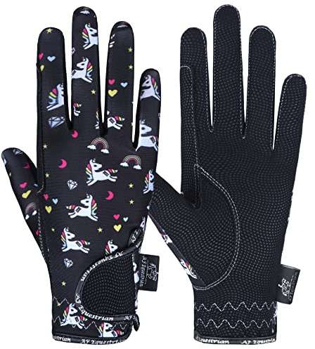 AF EQUESTRIAN AFE Kids Gloves For Girls Boys Unisex Horse Riding Gloves Outdoor Gloves Sports Gloves Cycling Gloves For Children Unicorn Design (Medium)