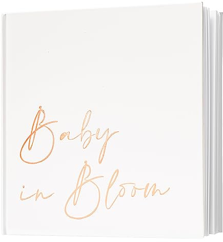 Calculs Baby in Bloom Picture Book Polaroid Baby Shower Guest Book Babies Scrapbook, White Cover, Rose Gold Foil Stamping, Blank White Pages