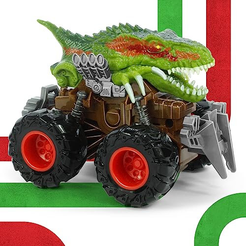Oriate Dinosaurier Autos Spielzeug für Kinder 3-5, Reibung angetrieben 1-Pack Velociraptor Push und gehen Auto Monster Truck Dino Spielzeug Geschenke für Geburtstag