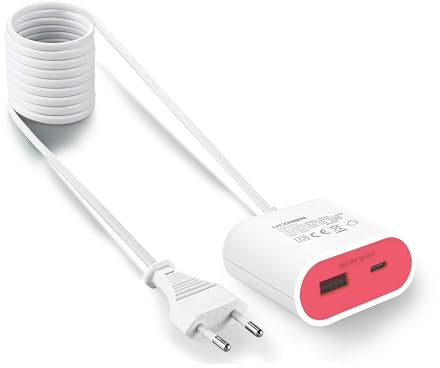 UCOMEN USB C-laddare med 1,5m förlängningskabel, 17,5W USB-nätadapter, perfekt för nattduksbord, skrivbord, kök eller resor, rosa 1-pac