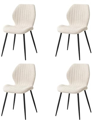GrandCA HOME Lot de 4 Chaises de Salle à Manger Rembourrées, Chaises de Cuisine Nordiques, Chaises Rembourrées avec Pieds en Métal, Coussin en Tissu, Beige