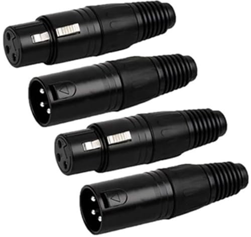 Greluma 4 Piezas Conectores XLR de 3 pines, 2 pares de conectores XLR macho hembra, enchufe de cable de micrófono, toma de audio para micrófono, carcasa negra