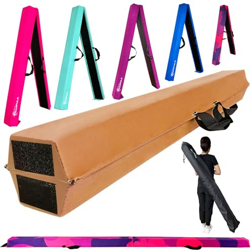MARFULA 8 FT / 9 FT Folding Balance Beam Gymnastics Floor Beam - Extra Firm - Suede Cover - Anti Slip Bottom with Carry Bag for Kids/Adults Home