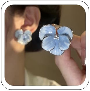 Wendalern Blaue Blume Ohrstecker - Emaille Blumigen Blütenblatt Ohrringe Mit Kubischem Zirkonia Strass - Kirschblüte Große Blütenblatt Statement Schmuck Für Hochzeit Und Frauen