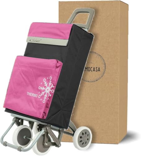 Carro de Compra Plegable Ligero, Bolsa Térmica, 100x41x33cm, 40 litros, 4 Ruedas, Embalado con Cartón Reforzado (Rosa)