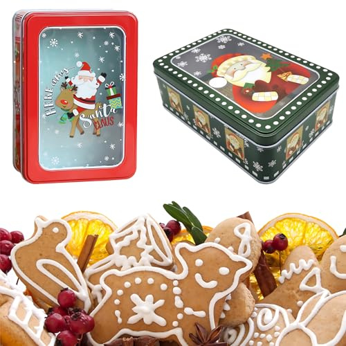 XineYuor 2PCS Jul Plåtburk Julburk Godis Förvaringsbox Julburk Kakburk för Jul Födelsedagsfest Godisburk