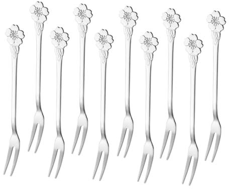 Hoement Forchette da Dessert in Acciaio Inox 10 Pezzi, Forchette da Frutta Design a Due Denti, Resistenti e Facili da Usare per Famiglie e Hotel