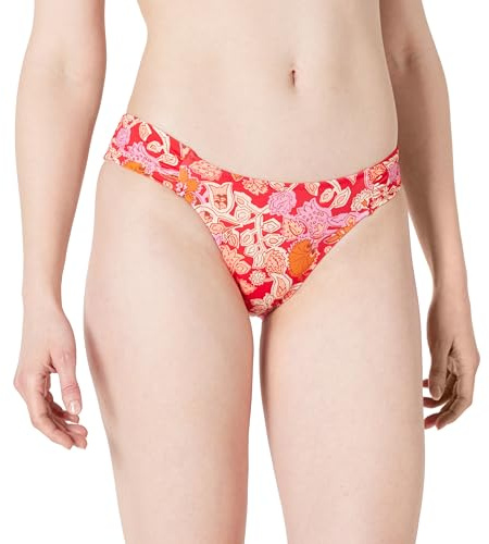 Amazon Essentials Bas de Maillot de Bain à Languette latérale pour Femme, Rouge Vif et Floral Multicolore, Taille L