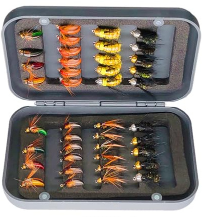 Qitewwrme Set di mosche per pesca a mosca assortiti mosche per pesca alla trota,24/40/54/72/100Pezzi/Casella Fatto a mano Esche artificiali Lure mosche secche/umide (40 Pezzi/Kit (6 stili misti))
