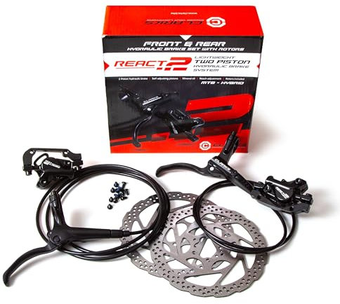Clarks Cycle Systems React-2 Piston Front & Rear Hydraulic Disc Brake Set, Black, 180/160mm