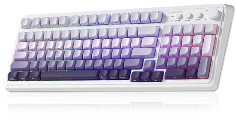 AULA S99 Wireless Keyboard, Tri-Mode Bluetooth/2.4GHz/USB-C Cute Creamy Gaming Keyboard with Number Pad RGB Backlit, Media Knob Custom Computer Keyboards for MAC Xbox PC Gamer - Gradient Purple